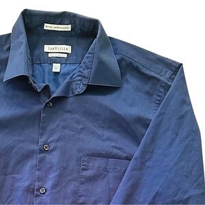 Van Heusen Royal Herringbone Button Up Long Sleeve Shirt - Mens Size 16 1/2 Blue